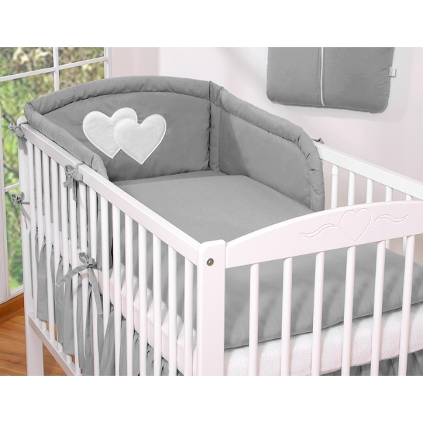 Allergi-venlig sengerand til baby Hjerter  Antracit