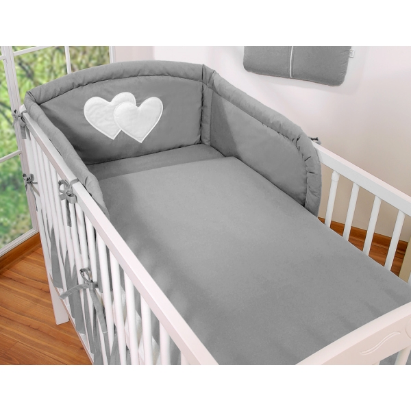 Allergi-venlig sengerand til baby Hjerter  Antracit