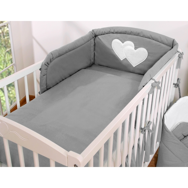 Allergi-venlig sengerand til baby Hjerter  Antracit