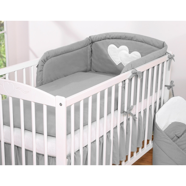 Allergi-venlig sengerand til baby Hjerter  Antracit