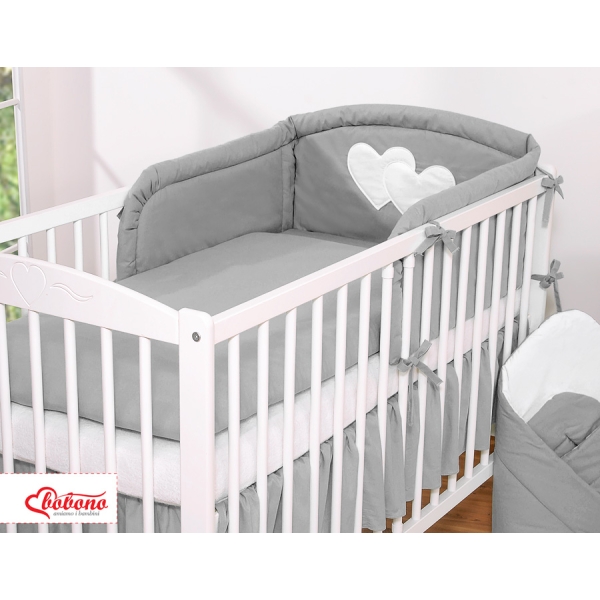 Allergi-venlig sengerand til baby Hjerter  Antracit