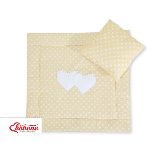 Baby barnevogn sengesæt i 2 dele - Hanging hearts  Beige Polkaprikker