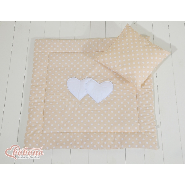 Baby barnevogn sengesæt i 2 dele - Hanging hearts  Beige Polkaprikker