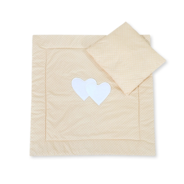 Baby barnevogn sengesæt i 2 dele - Hanging hearts  Beige Polkaprikker