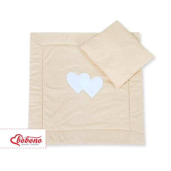 Baby barnevogn sengesæt i 2 dele - Hanging hearts  Beige Polkaprikker