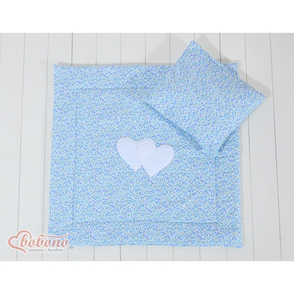 Baby barnevogn sengesæt i 2 dele - Hanging hearts  Blå Blomstereng Blomster