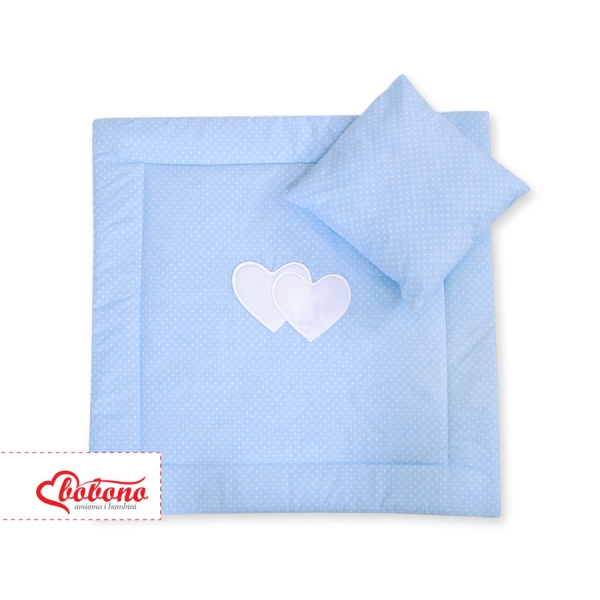 Baby barnevogn sengesæt i 2 dele - Hanging hearts  Blå Polkaprikker