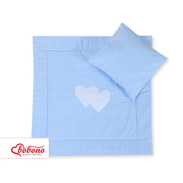 Baby barnevogn sengesæt i 2 dele - Hanging hearts  Blå Ternet