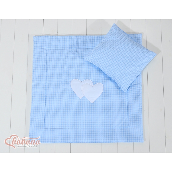 Baby barnevogn sengesæt i 2 dele - Hanging hearts  Blå Ternet
