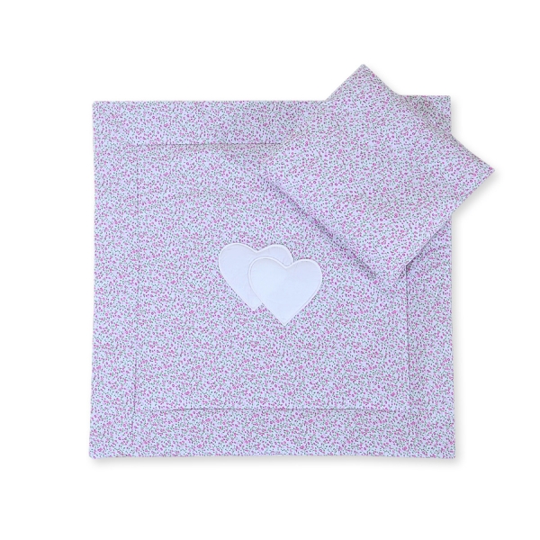 Baby barnevogn sengesæt i 2 dele - Hanging hearts  Lyserød Pink Blomstereng Blomster