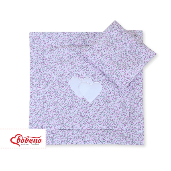 Baby barnevogn sengesæt i 2 dele - Hanging hearts  Lyserød Pink Blomstereng Blomster