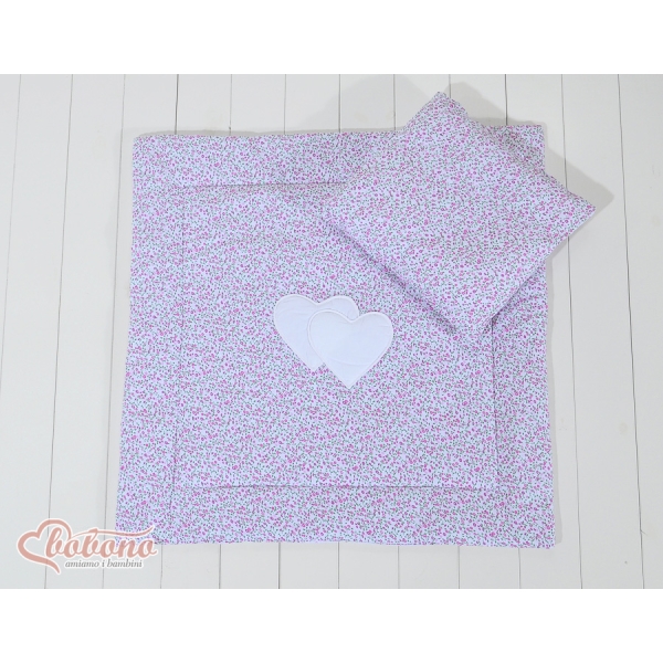 Baby barnevogn sengesæt i 2 dele - Hanging hearts  Lyserød Pink Blomstereng Blomster