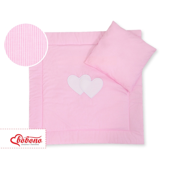 Baby barnevogn sengesæt i 2 dele - Hanging hearts  Lyserød Pink Striber