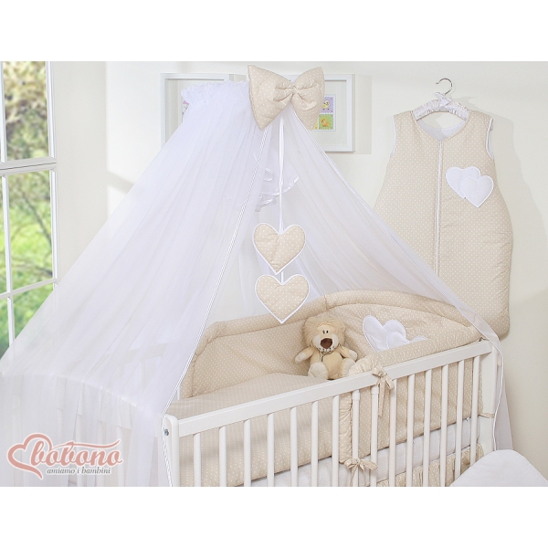 Baby seng myggenet lavet af tyl for tremmeseng - Hanging Hearts  Beige Sifonki