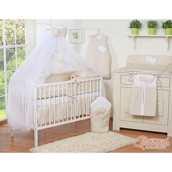 Baby seng myggenet lavet af tyl for tremmeseng - Hanging Hearts  Beige Sifonki