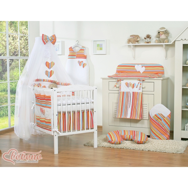Baby seng myggenet lavet af tyl for tremmeseng - Hanging Hearts  Orange Striber Sifonki