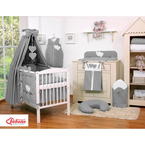Baby sengehimmel lavet af bomuld for tremmeseng - Hanging Hearts  Antracit
