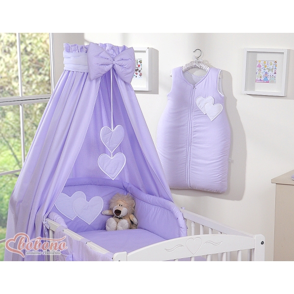 Baby sengehimmel lavet af bomuld for tremmeseng - Hanging Hearts  Lilla Bomuld