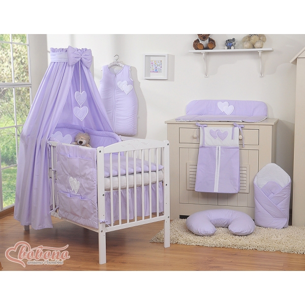Baby sengehimmel lavet af bomuld for tremmeseng - Hanging Hearts  Lilla Bomuld