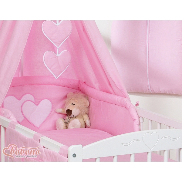 Baby sengehimmel lavet af bomuld for tremmeseng - Hanging Hearts  Lyserød Pink Bomuld