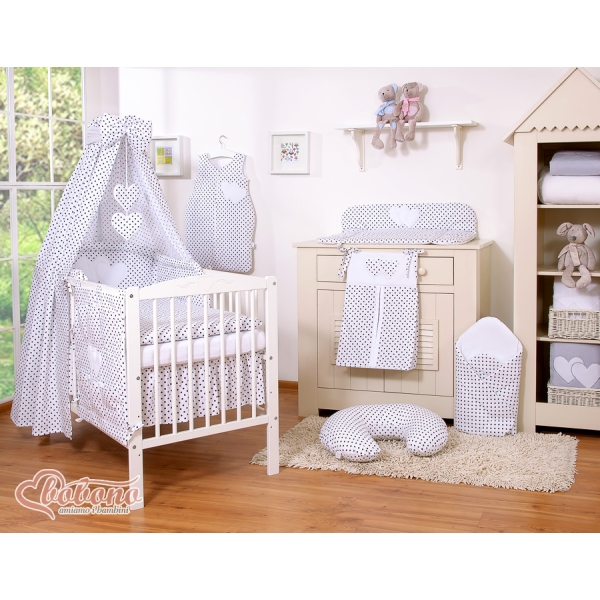 Baby sengehimmel lavet af bomuld for tremmeseng - Hanging Hearts  Sort Polkaprikker Bomuld