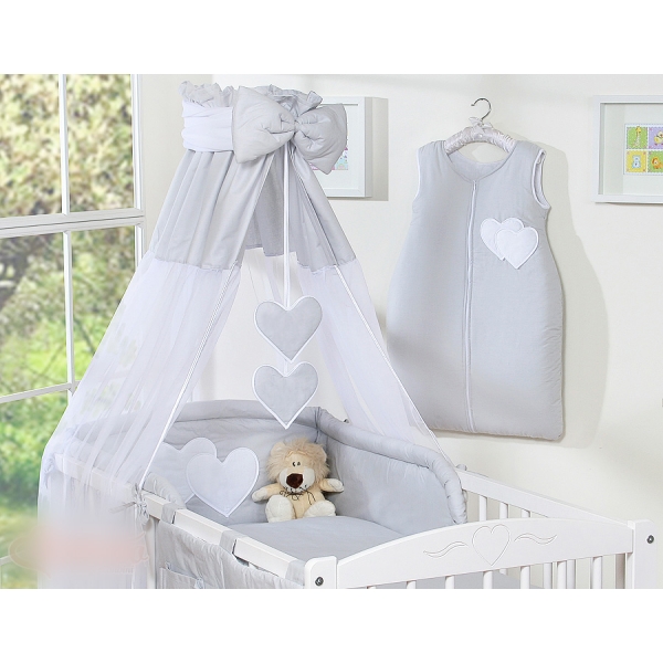 Baby sengehimmel lavet af tyl - Hanging Hearts  Grå Sifonki