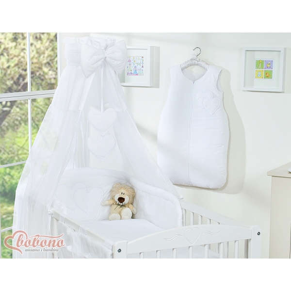 Baby sengesæt i 7 dele med sengehimmel - Hanging Hearts  Hvid