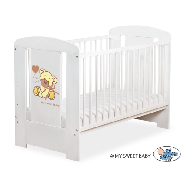 Baby tremmeseng 120x60cm Bamse med sløjfe  Hvid