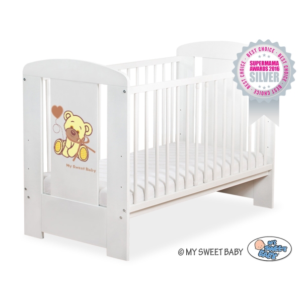 Baby tremmeseng 120x60cm Bamse med sløjfe  Hvid