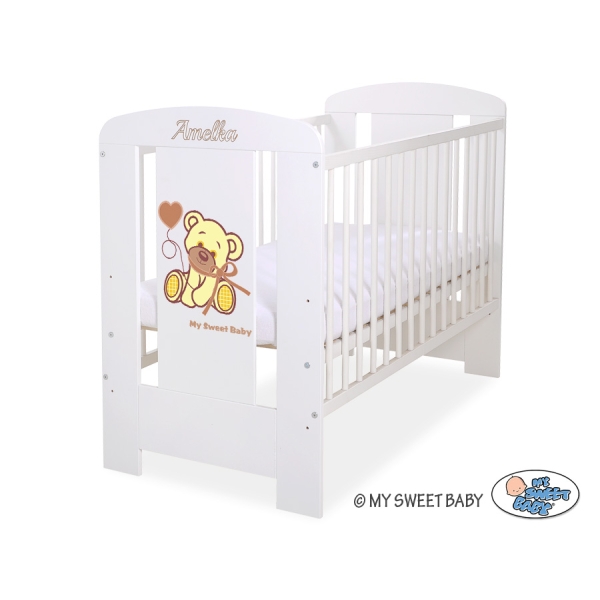 Baby tremmeseng 120x60cm Bamse med sløjfe  Hvid