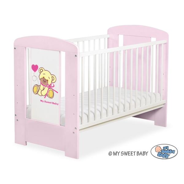 Baby tremmeseng 120x60cm Bamse med sløjfe  Lyserød Pink