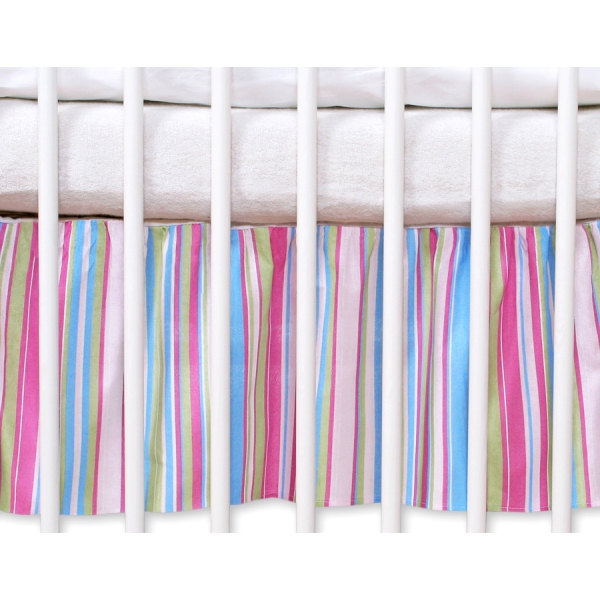 Baby tremmeseng dekorativ støv flæse-kantskjuler 120x60cm - Hanging Hearts  Lilla Striber