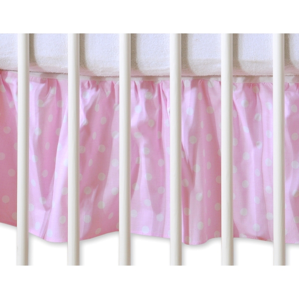 Baby tremmeseng dekorativ støv flæse-kantskjuler 120x60cm - Hanging Hearts  Lyserød Pink Polkaprikker