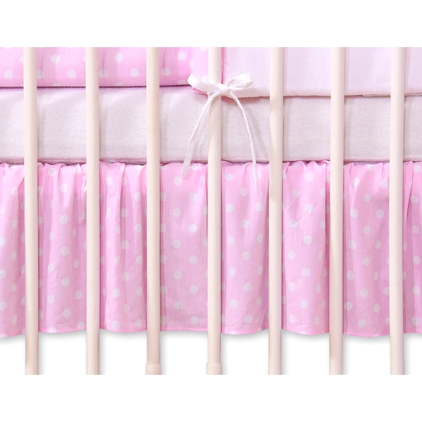 Baby tremmeseng dekorativ støv flæse-kantskjuler 120x60cm - Hanging Hearts  Lyserød Pink Polkaprikker