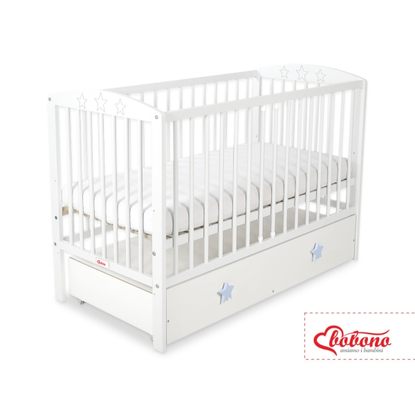 Baby tremmeseng med Skuffe 120x60cm Stjerner  MAXI Hvid Stjerner