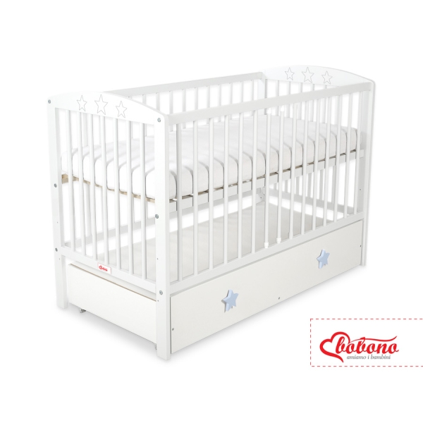 Baby tremmeseng med Skuffe 120x60cm Stjerner  MAXI Hvid Stjerner