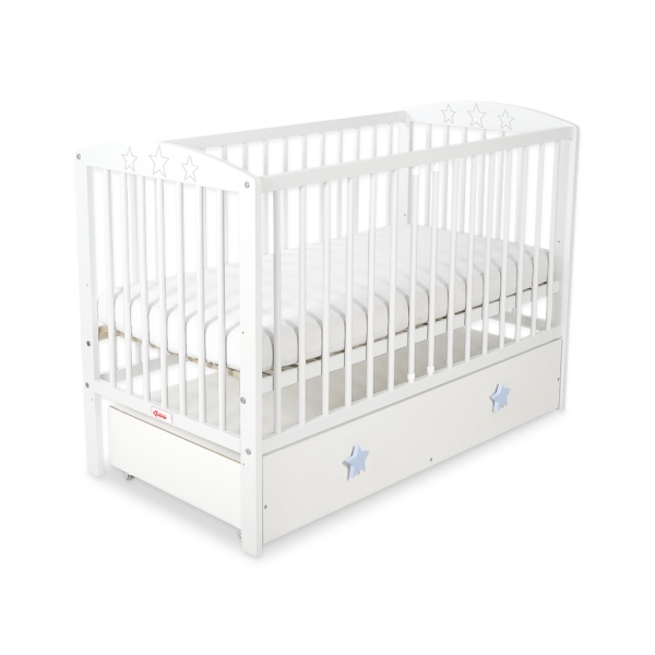 Baby tremmeseng med Skuffe 120x60cm Stjerner  MAXI Hvid Stjerner