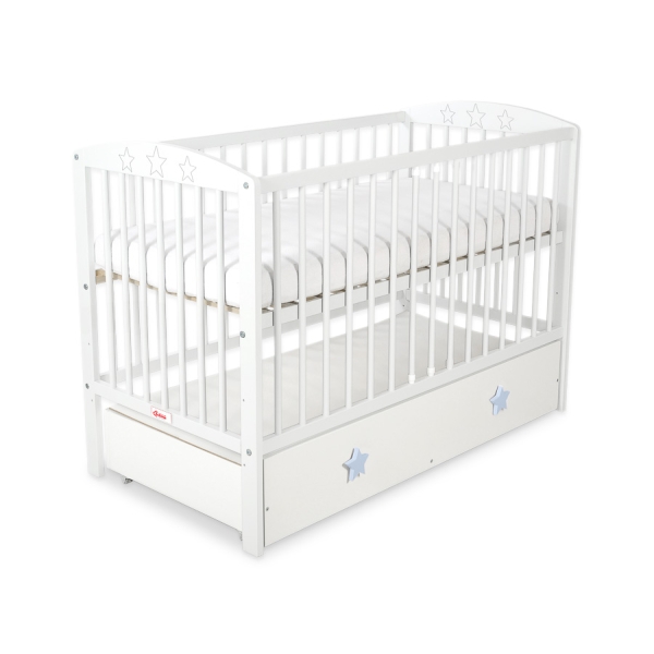 Baby tremmeseng med Skuffe 120x60cm Stjerner  MAXI Hvid Stjerner