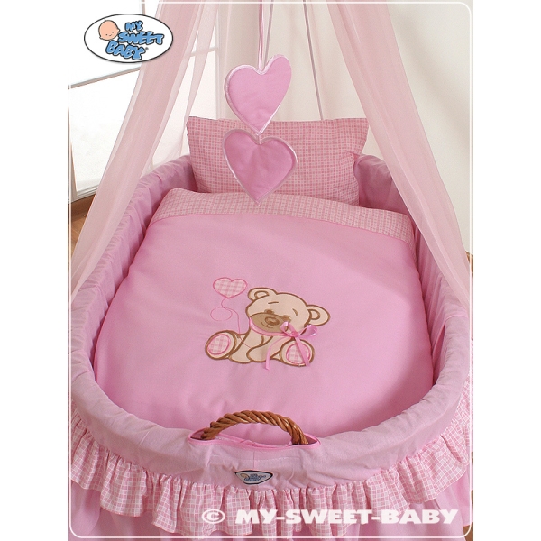 Babykurv på hjul med sengehimmel  Lyserød Pink