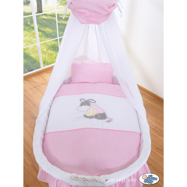 Babykurv på hjul med sengehimmel  Lyserød Pink
