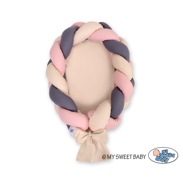 Babyrede med flettet kant - Sengerand  Beige Antracit Støvet Pink