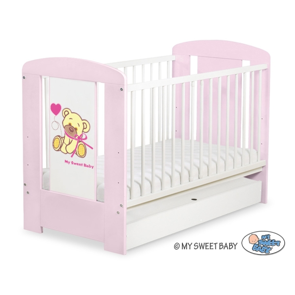 Babyseng med Skuffe Bjørn med sløjfe  STANDARD Lyserød Pink
