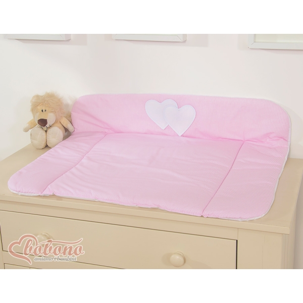 Blød baby skiftemåtte - Hanging Hearts  Lyserød Pink Striber