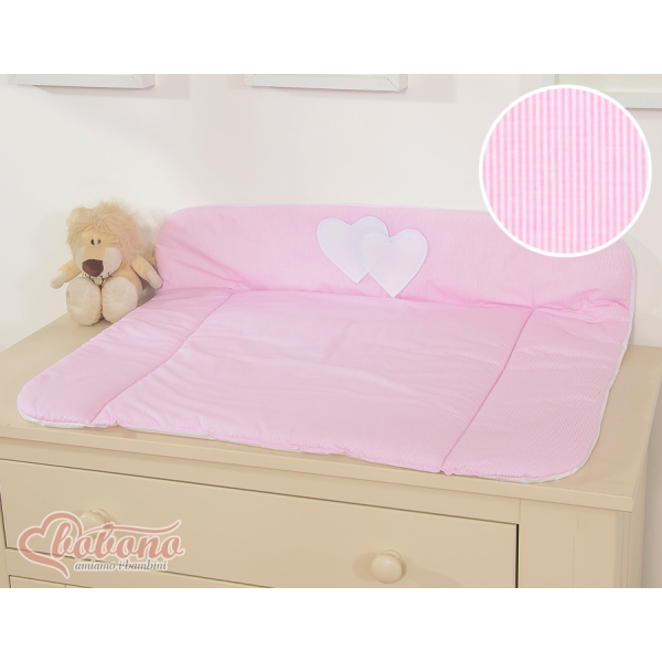 Blød baby skiftemåtte - Hanging Hearts  Lyserød Pink Striber