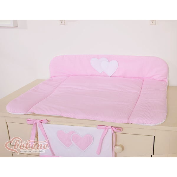 Blød baby skiftemåtte - Hanging Hearts  Lyserød Pink Striber