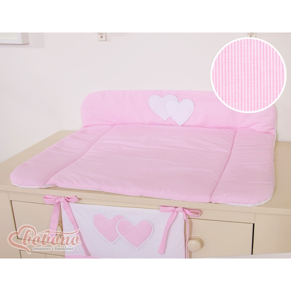 Blød baby skiftemåtte - Hanging Hearts  Lyserød Pink Striber
