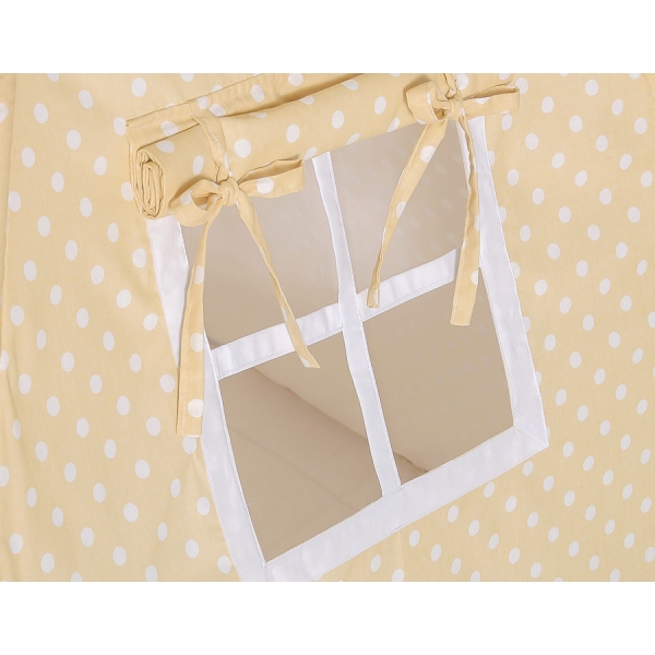 Børne tipi telt dekorative fjer GRATIS!  Beige Polkaprikker