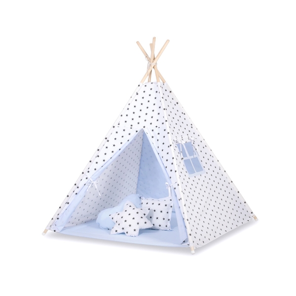 Børne tipi telt dekorative fjer GRATIS!  Blå