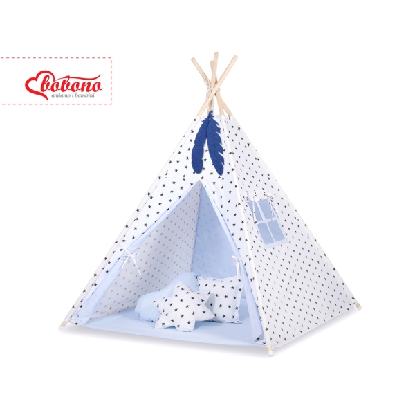 Børne tipi telt dekorative fjer GRATIS!  Blå