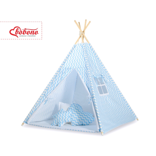 Børne tipi telt dekorative fjer GRATIS!  Blå Siksak